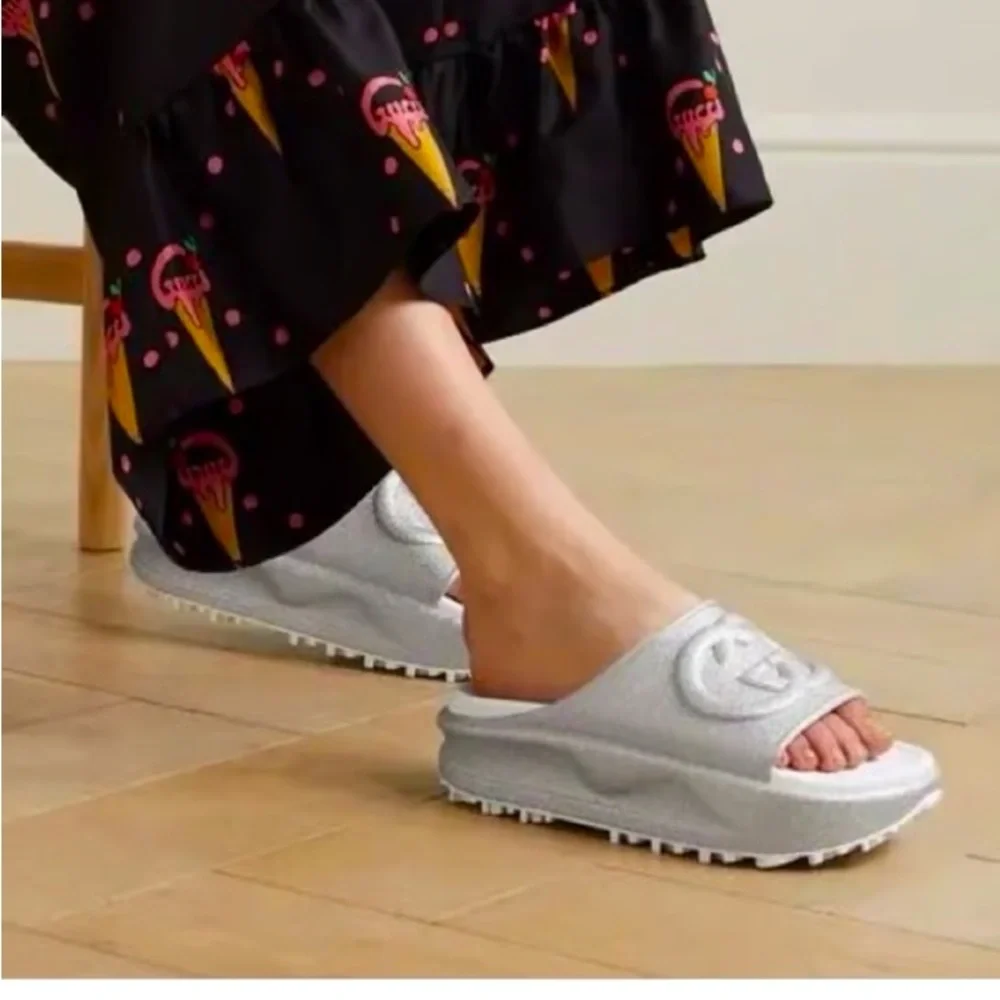 Gucci Silver Platform Slide Sandals
